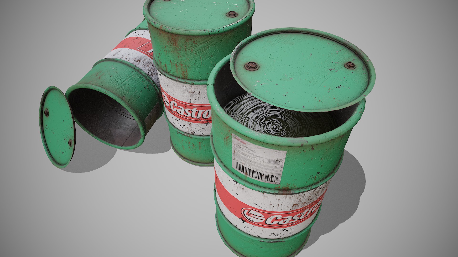 Barrels green used Low-poly 3D model_3
