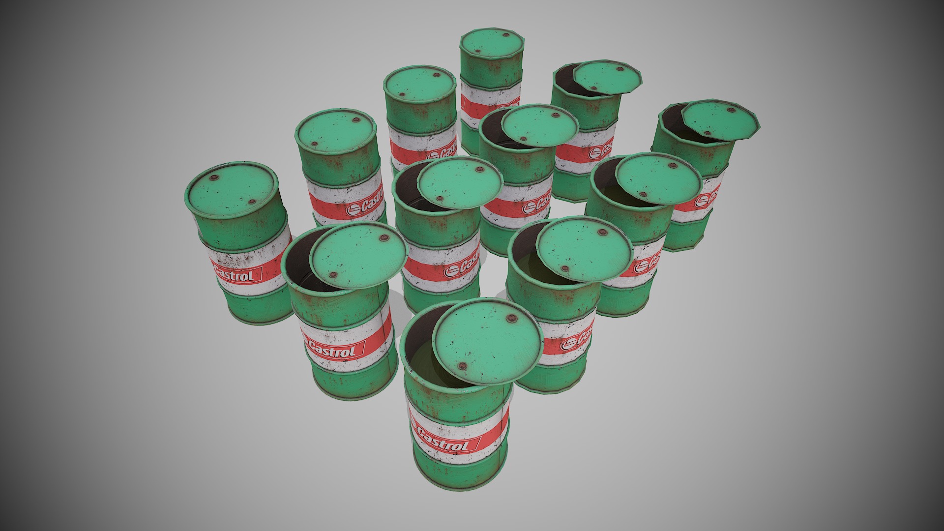 Barrels green used Low-poly 3D model_8