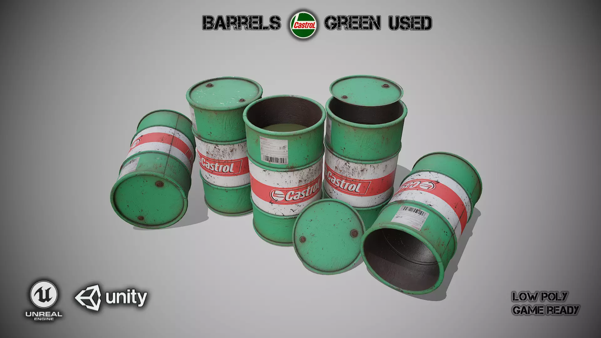 Barrels green used Low-poly 3D model_0