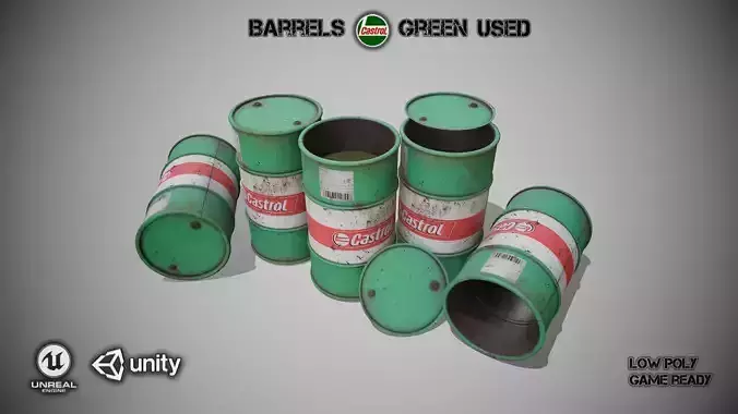 Barrels green used Low-poly 3D model