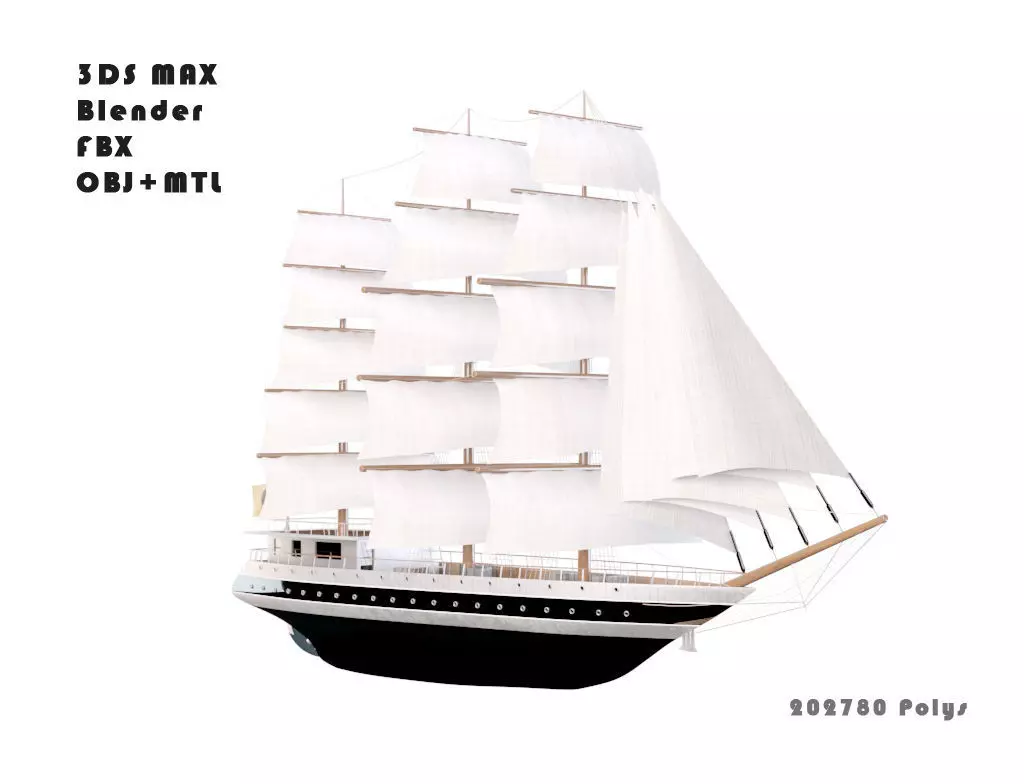 Clipper Ship Tall Sailing Vessel Detailed 3D Model 3D model