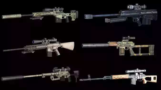 Exclusive 06 Part 02 SMG Sniper Rifles NTW-20 Weapon 3D Mode 3D Model Collection