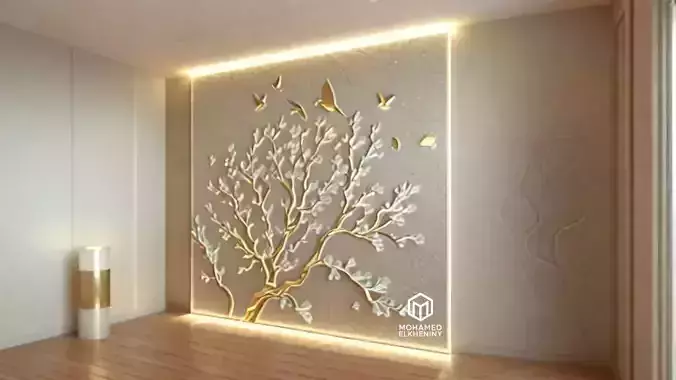 modern panel wall decor set wall relief mural CNC 117 3D model