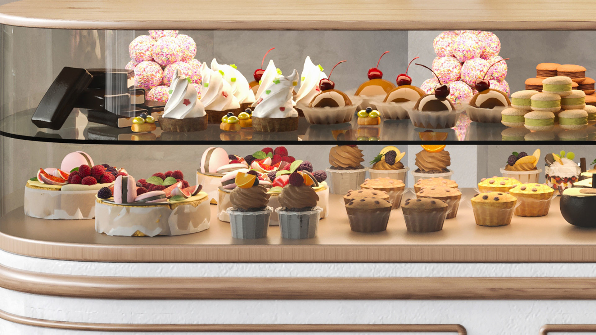 Large coffee shop  pastry shop with a rack 3D model_4
