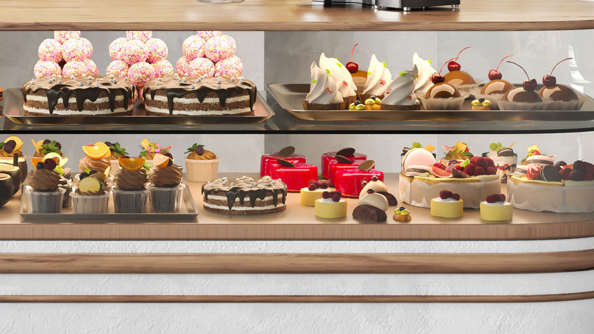 Large coffee shop  pastry shop with a rack 3D model_3