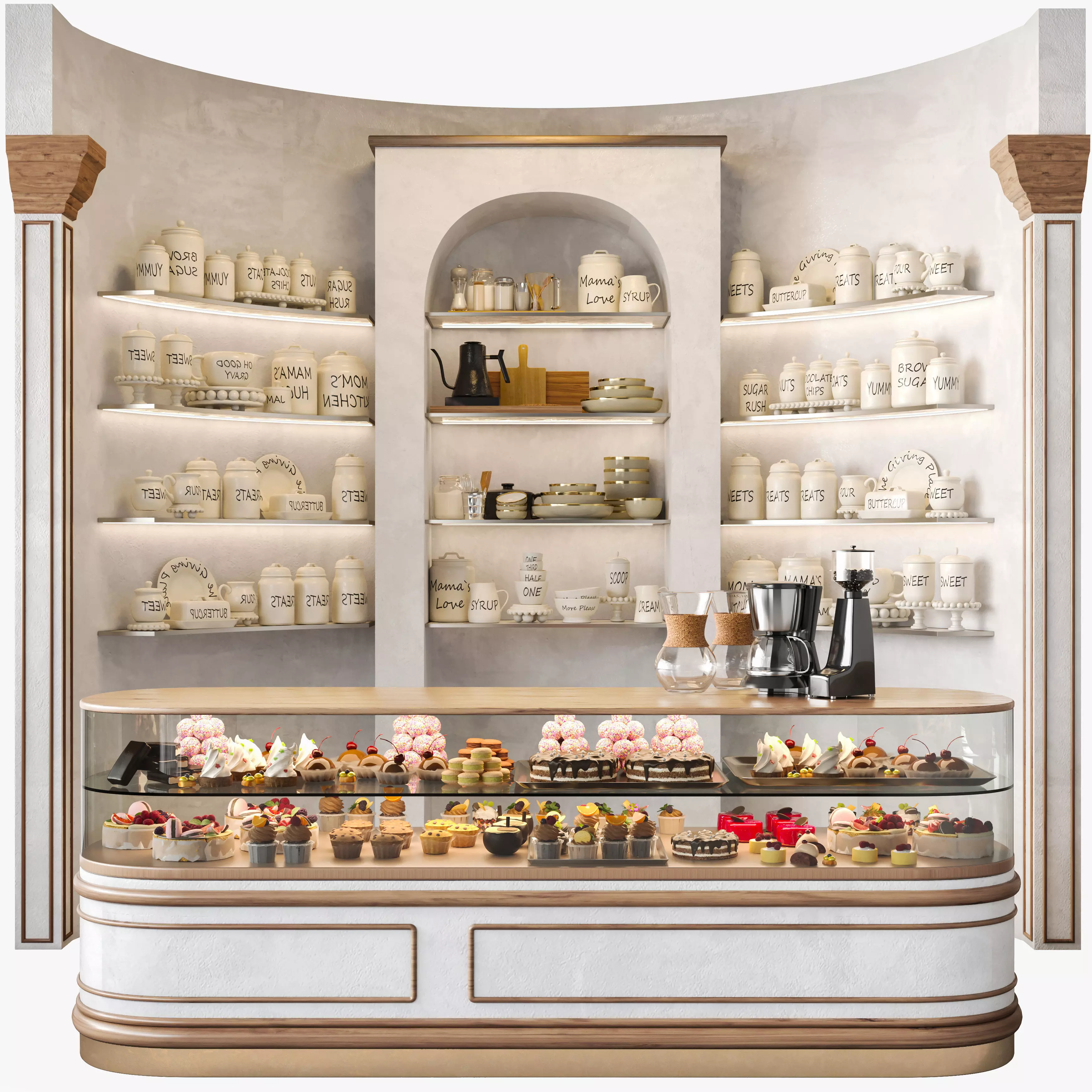 Large coffee shop  pastry shop with a rack 3D model_0