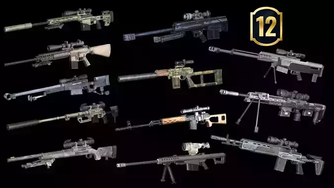 Exclusive 12Supper SMG Sniper Pack Rifles NTW-20 Weapon 3D Model 3D Model Collection