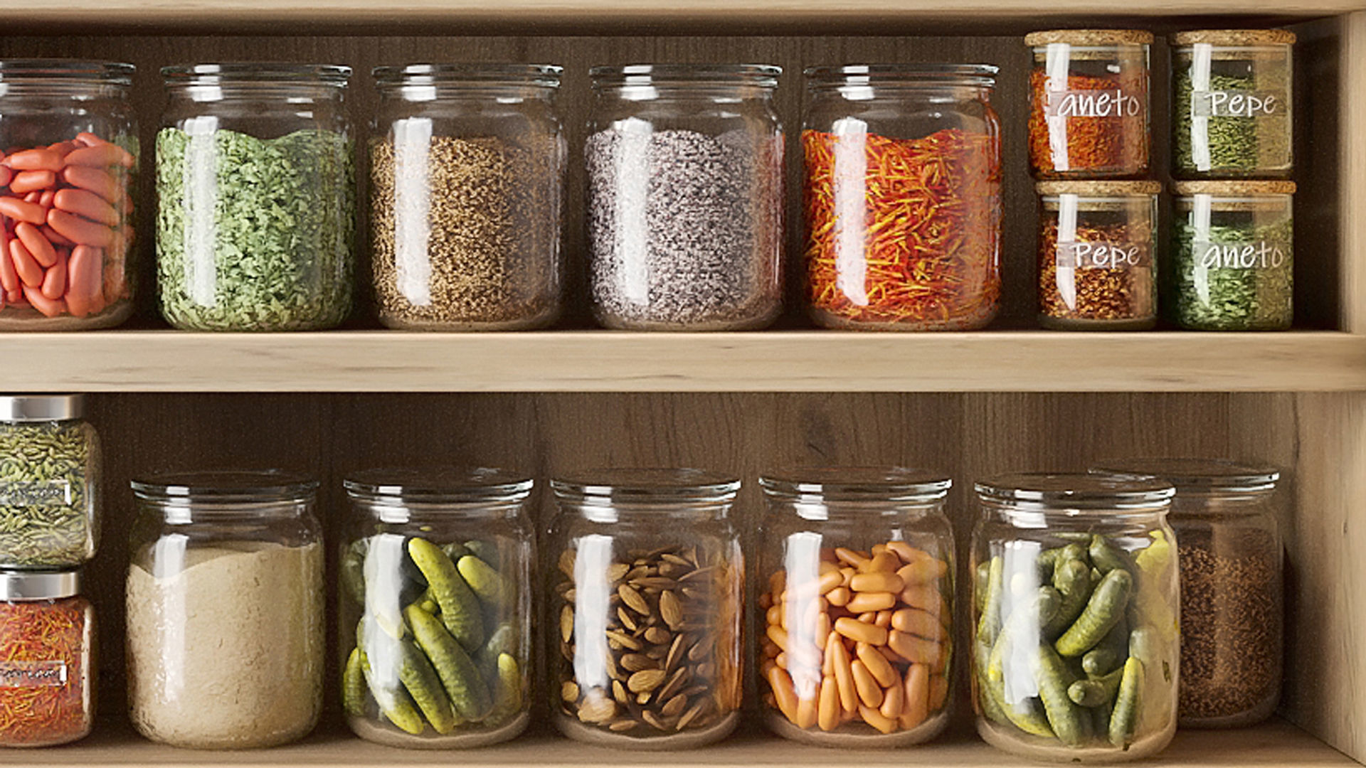 Shelf with spices preserves and kitchen utensils 3D model_6