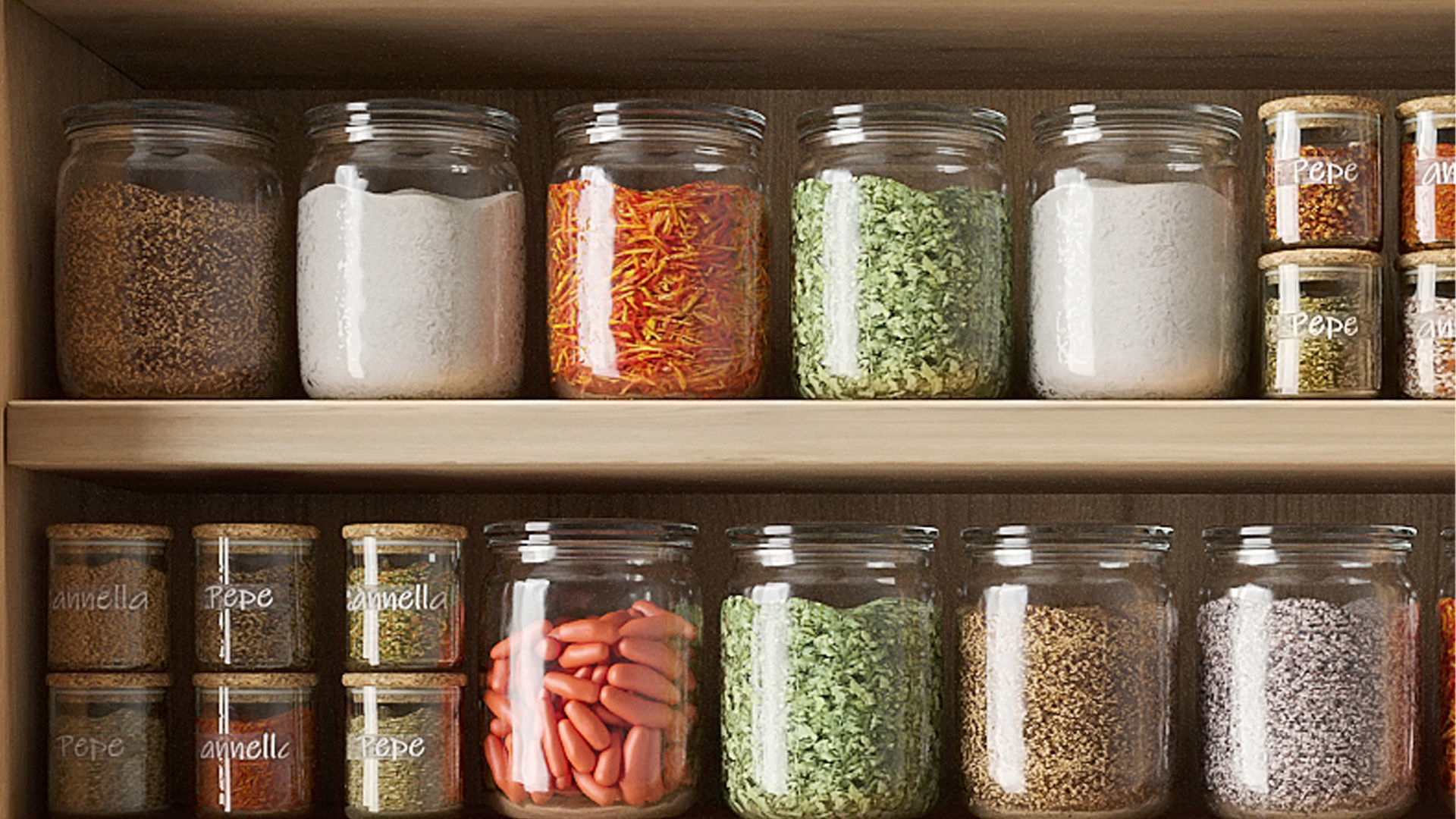 Shelf with spices preserves and kitchen utensils 3D model_3