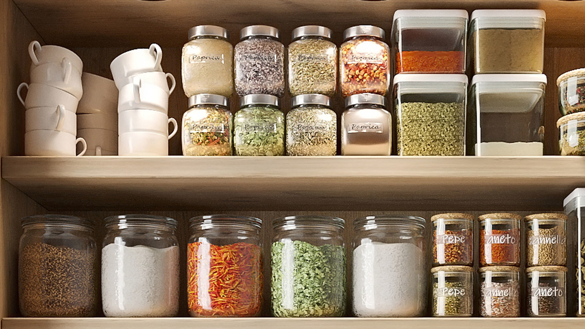 Shelf with spices preserves and kitchen utensils 3D model_4