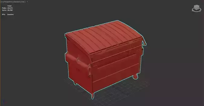 a 3D model of a dumpster rendered in a 3D modeling software
