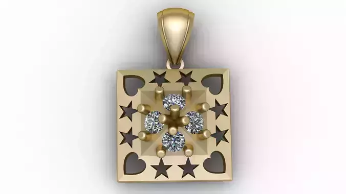 HEART AND STAR DESIGN SQUARE PENDANT 3D PRINTABLE MODEL