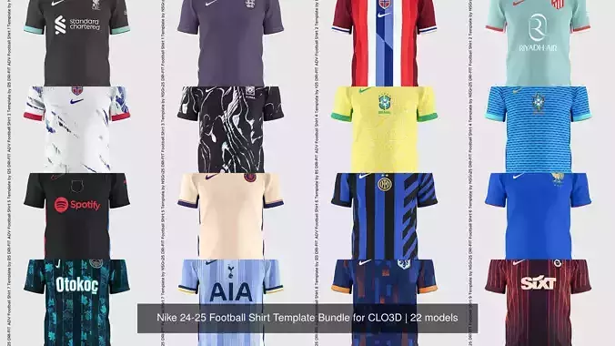 Nike 24-25 Football Shirt Template Bundle for CLO3D