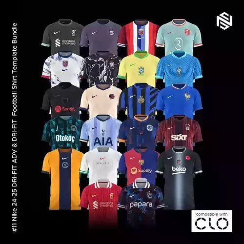 Nike 24-25 Football Shirt Template Bundle for CLO3D