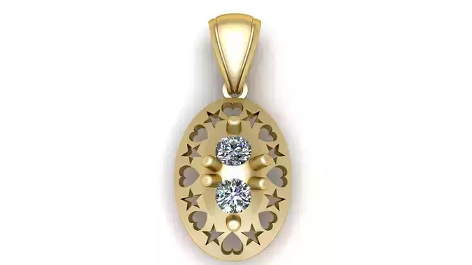 LOVE AND STAR DESIGN OVAL PENDANT 3D PRINTABLE MODEL