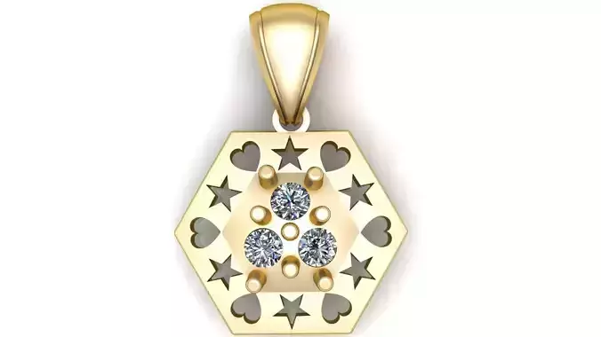 LOVE AND STAR DESIGN HEXAGON PENDANT 3D PRINTABLE MODEL