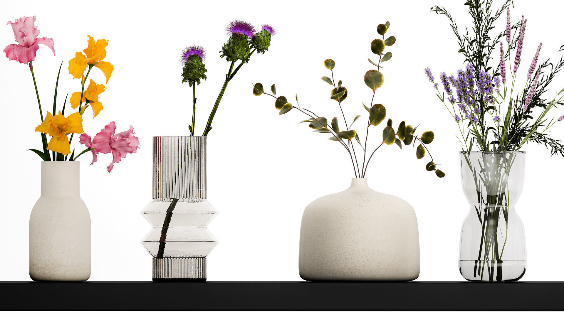 Collection Of Small Bouquets Of Flowers In Vases 477 3D model_1