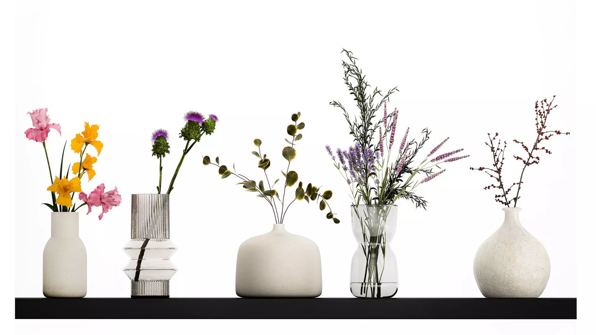 Collection Of Small Bouquets Of Flowers In Vases 477 3D model_0