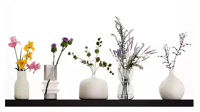 Collection Of Small Bouquets Of Flowers In Vases 477