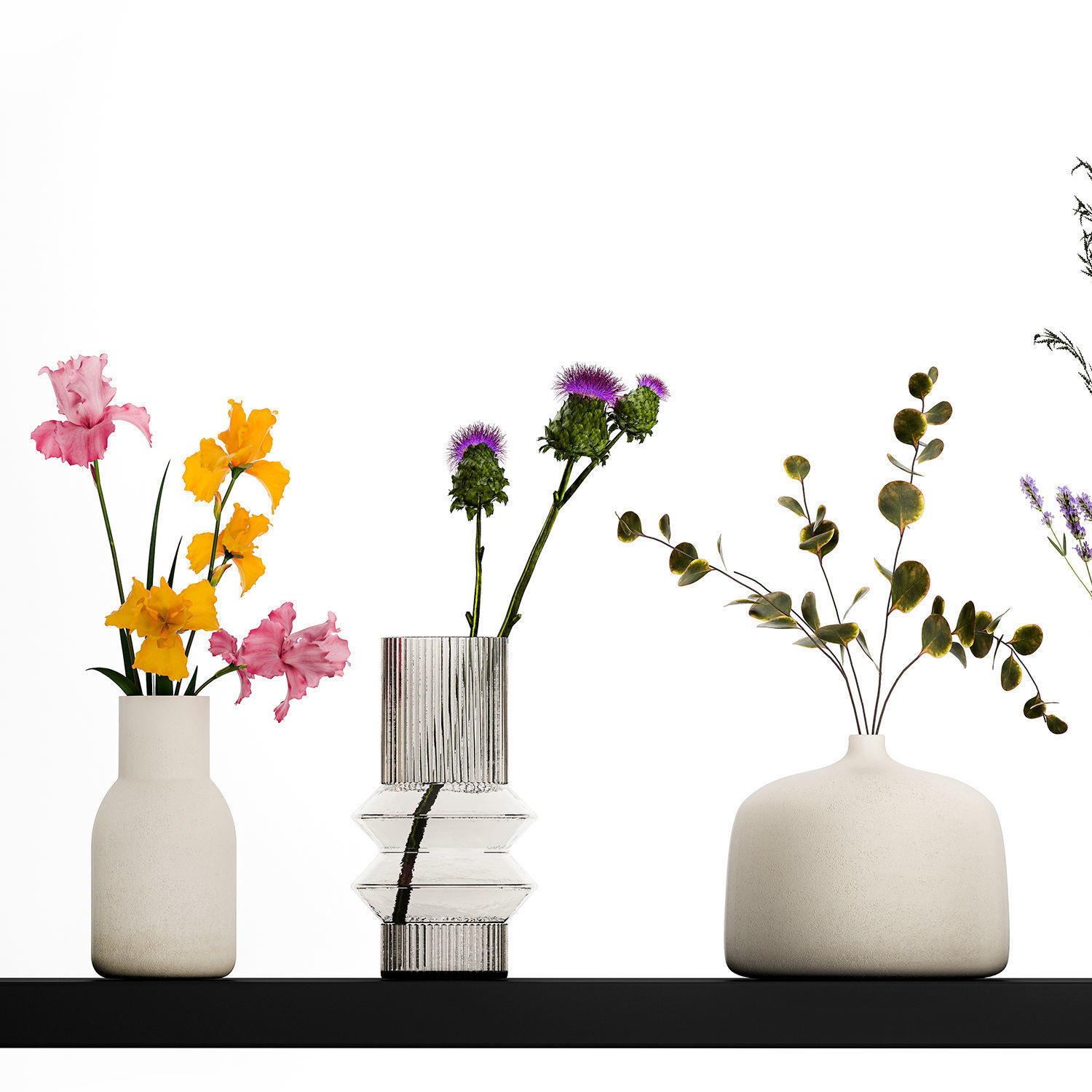 Collection Of Small Bouquets Of Flowers In Vases 477 3D model_9