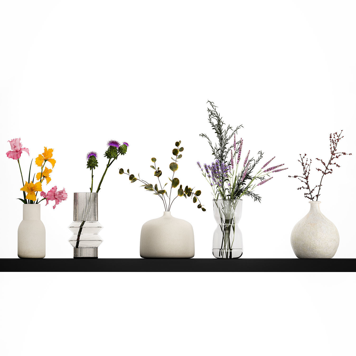 Collection Of Small Bouquets Of Flowers In Vases 477 3D model_7