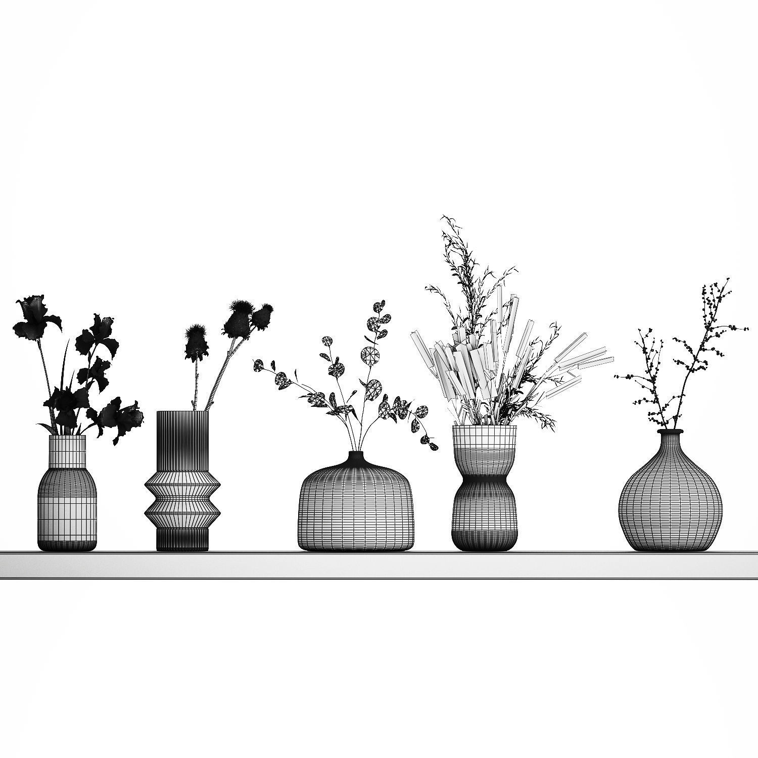 Collection Of Small Bouquets Of Flowers In Vases 477 3D model_14