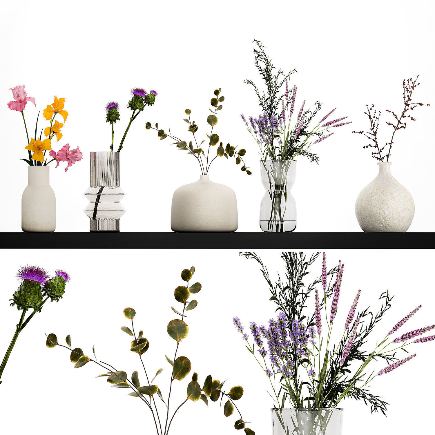 Collection Of Small Bouquets Of Flowers In Vases 477 3D model_13