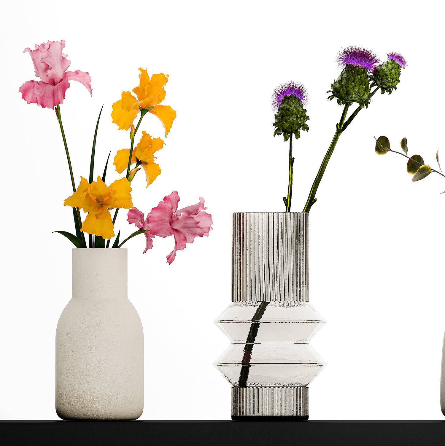 Collection Of Small Bouquets Of Flowers In Vases 477 3D model_12