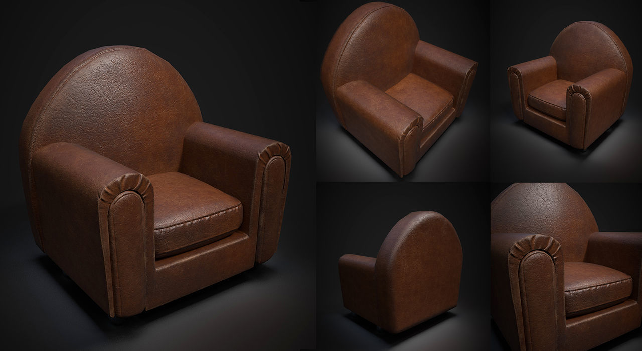 leather sofa lowpoly game asset Low-poly 3D model_7