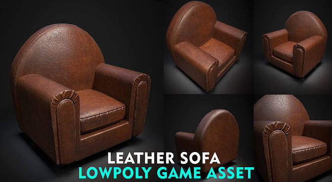 leather sofa lowpoly game asset Low-poly 3D model