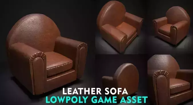 leather sofa lowpoly game asset