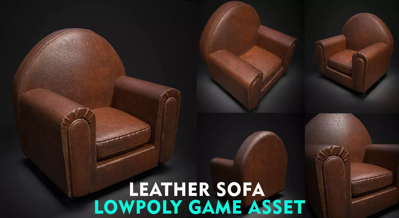 leather sofa lowpoly game asset Low-poly 3D model_0