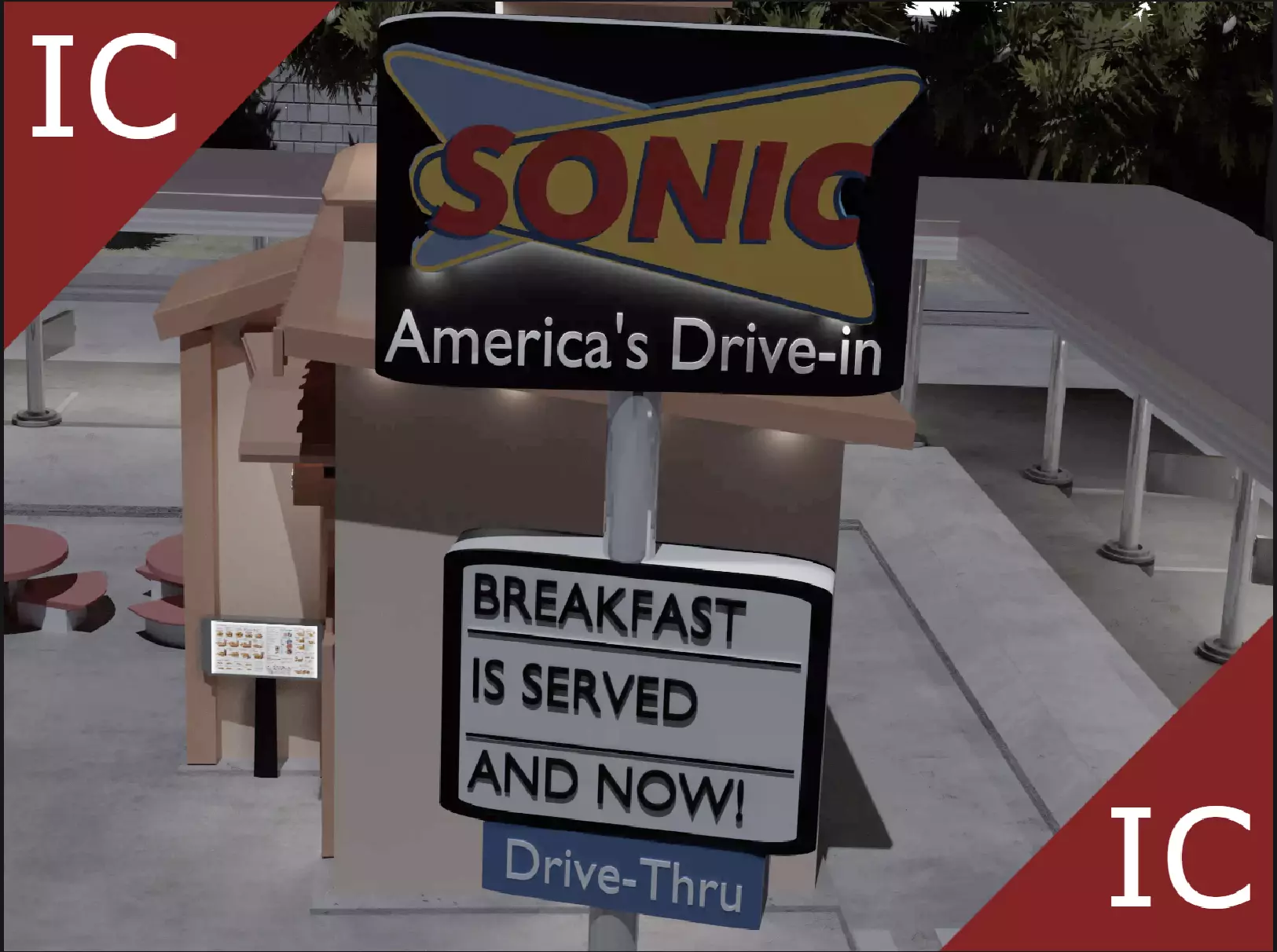 Sonic Drive Through - Fast Food Restaurant - Scene Low-poly 3D model