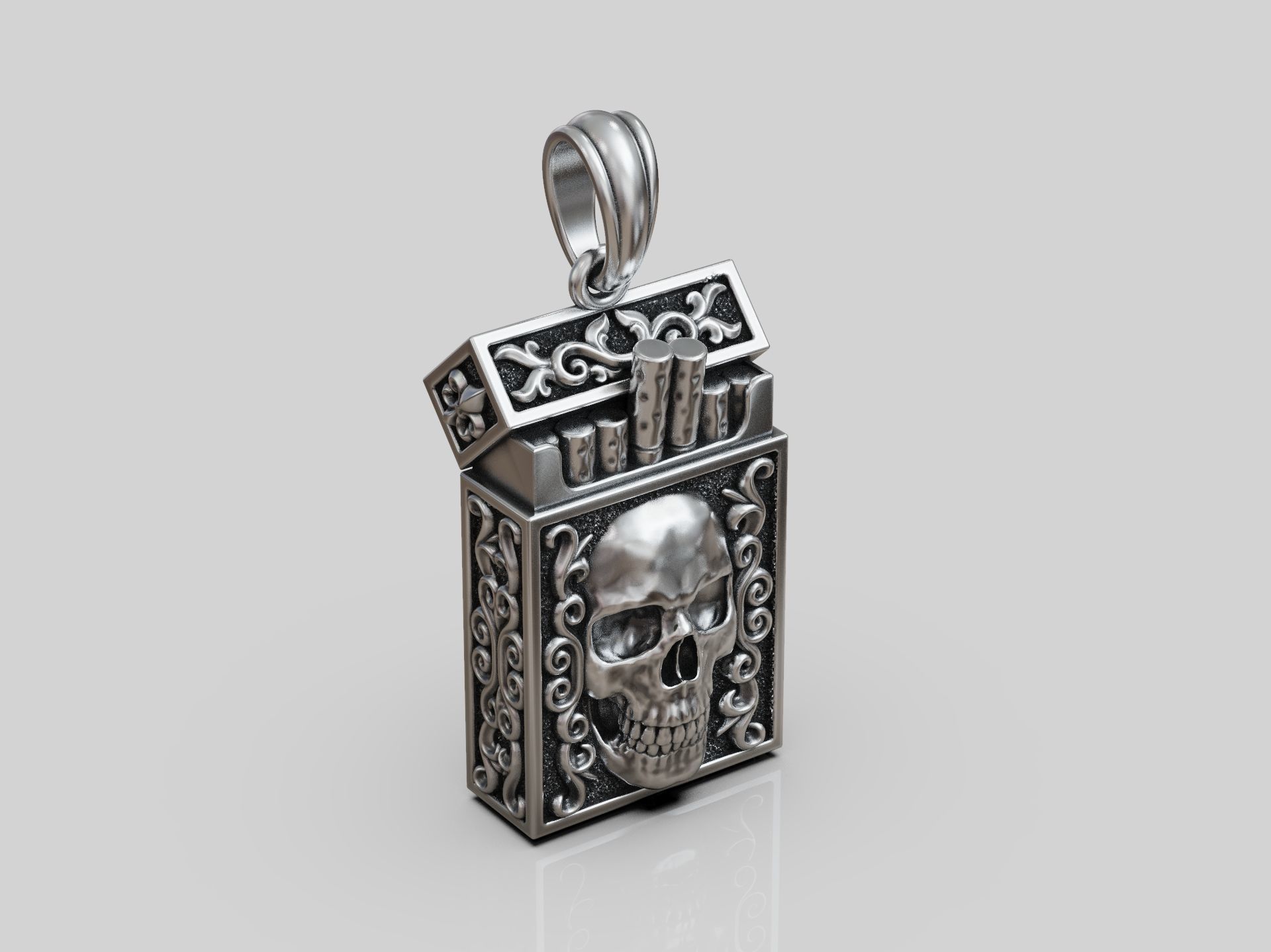 Cigarette Pack Pendant keychain with Skull Design 3D print model_8