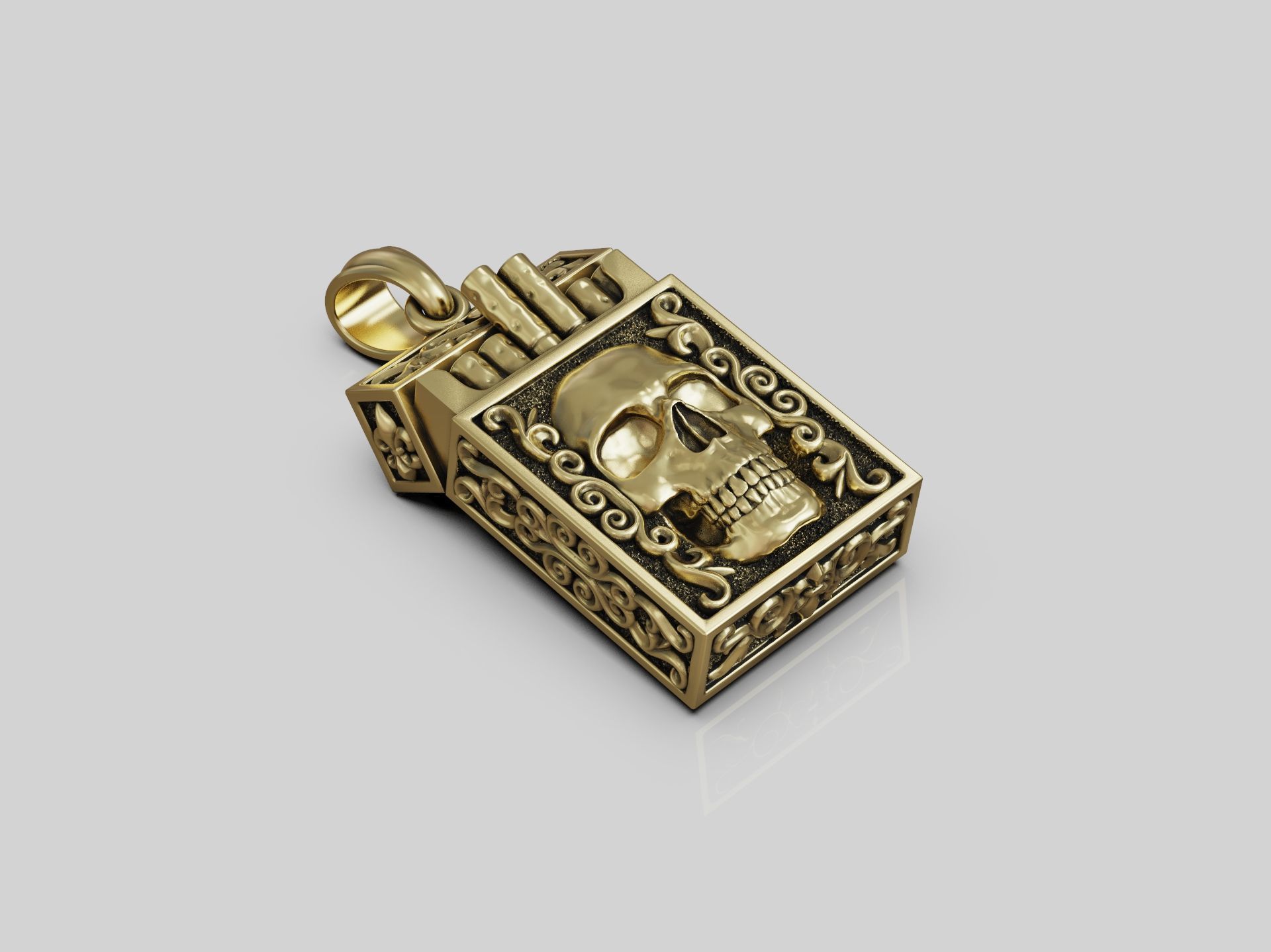 Cigarette Pack Pendant keychain with Skull Design 3D print model_5