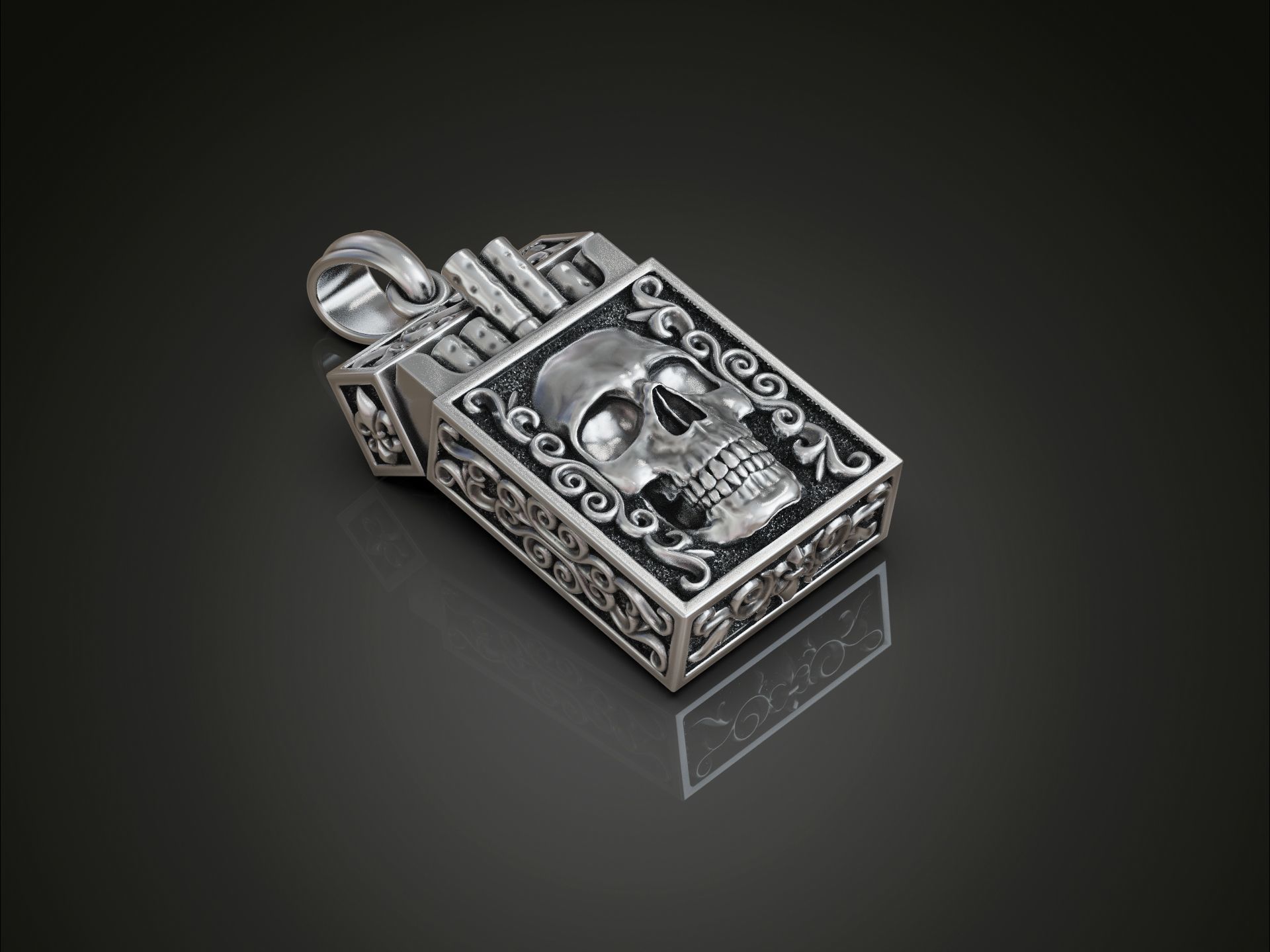Cigarette Pack Pendant keychain with Skull Design 3D print model_2