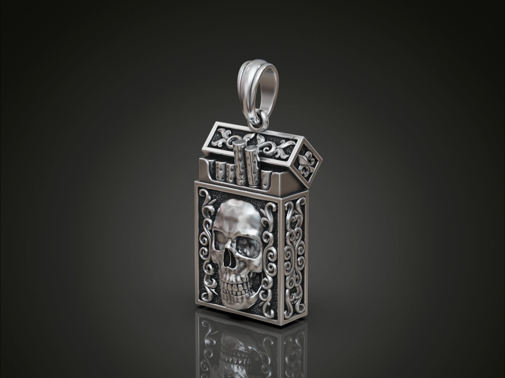 Cigarette Pack Pendant keychain with Skull Design 3D print model_1