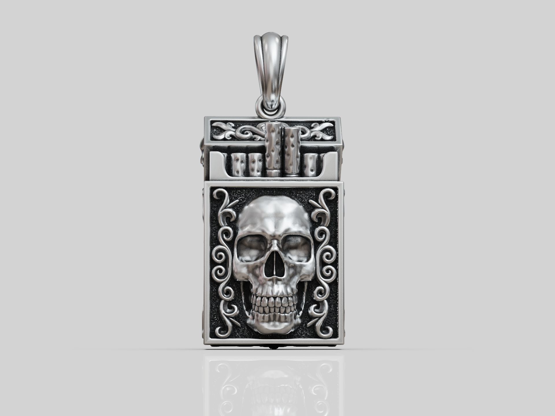 Cigarette Pack Pendant keychain with Skull Design 3D print model_10