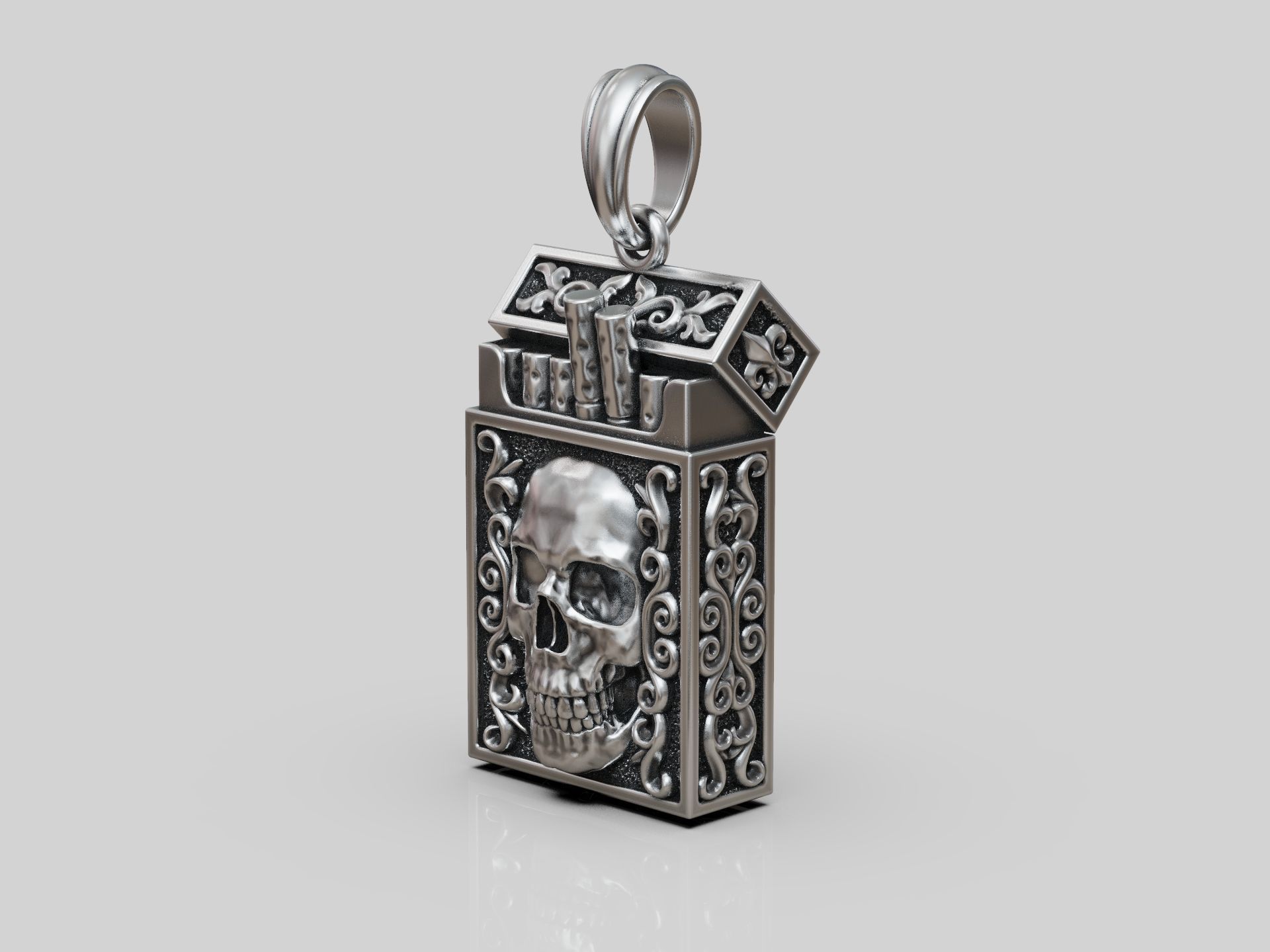 Cigarette Pack Pendant keychain with Skull Design 3D print model_9