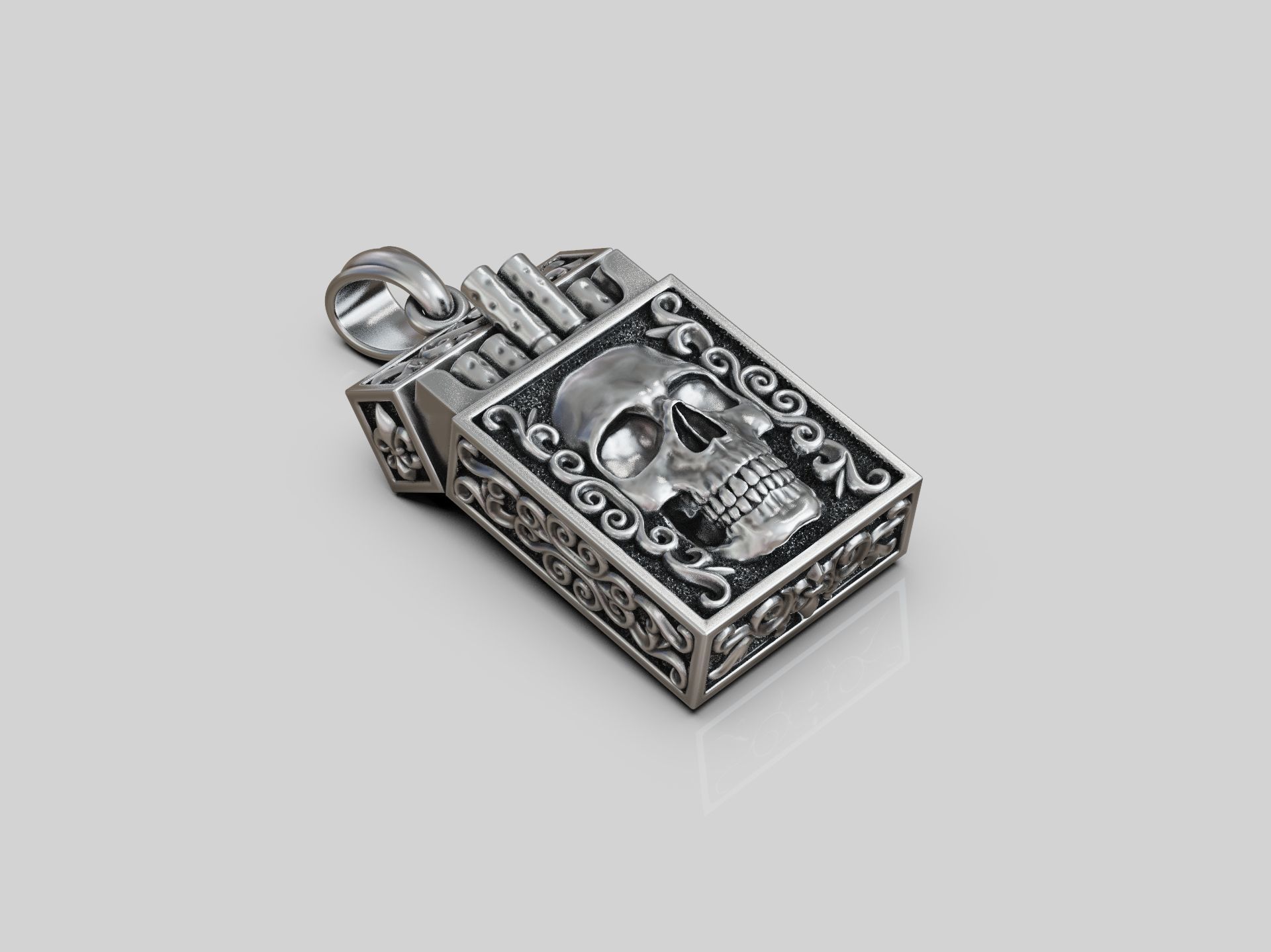 Cigarette Pack Pendant keychain with Skull Design 3D print model_6
