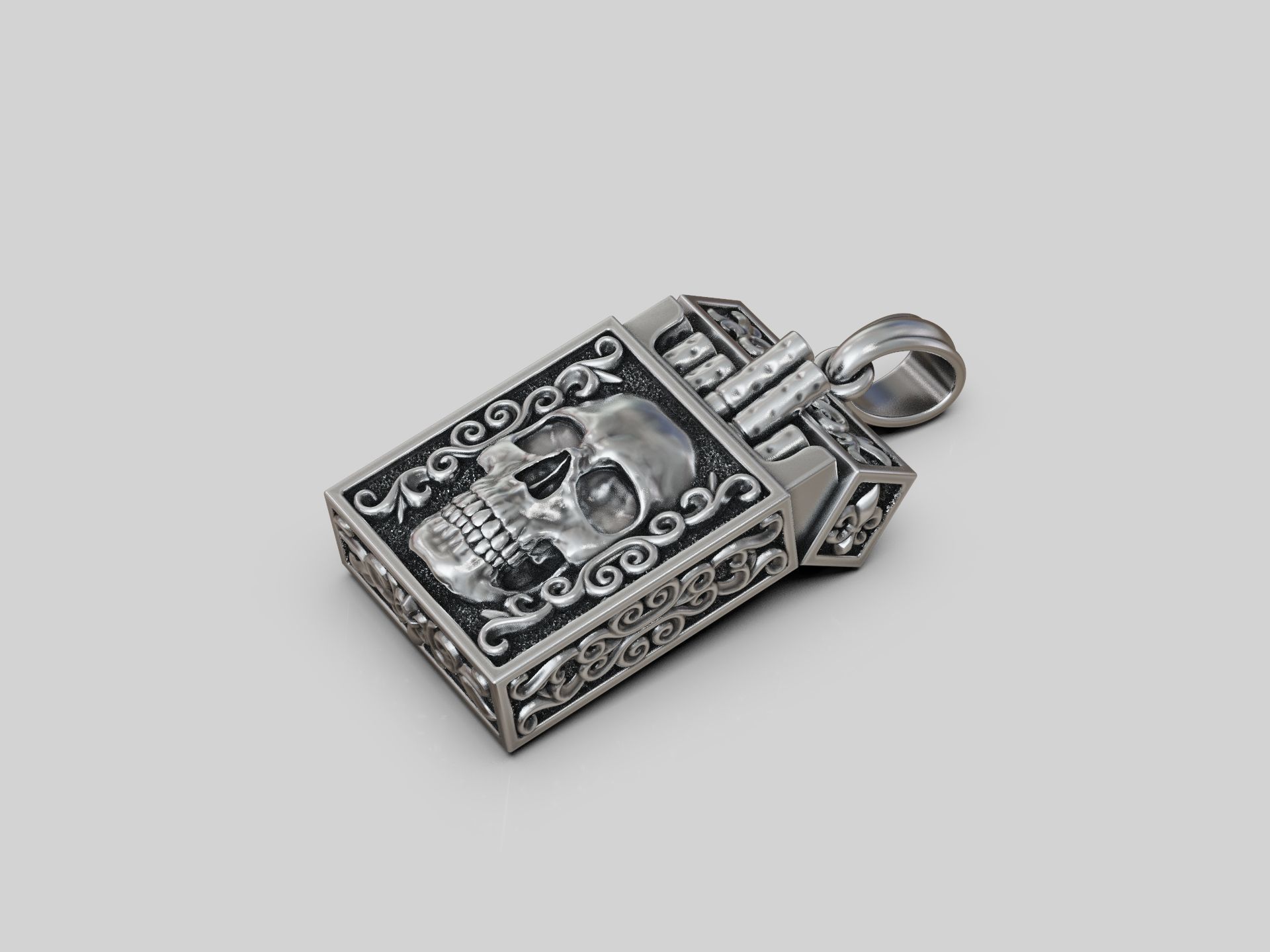 Cigarette Pack Pendant keychain with Skull Design 3D print model_7
