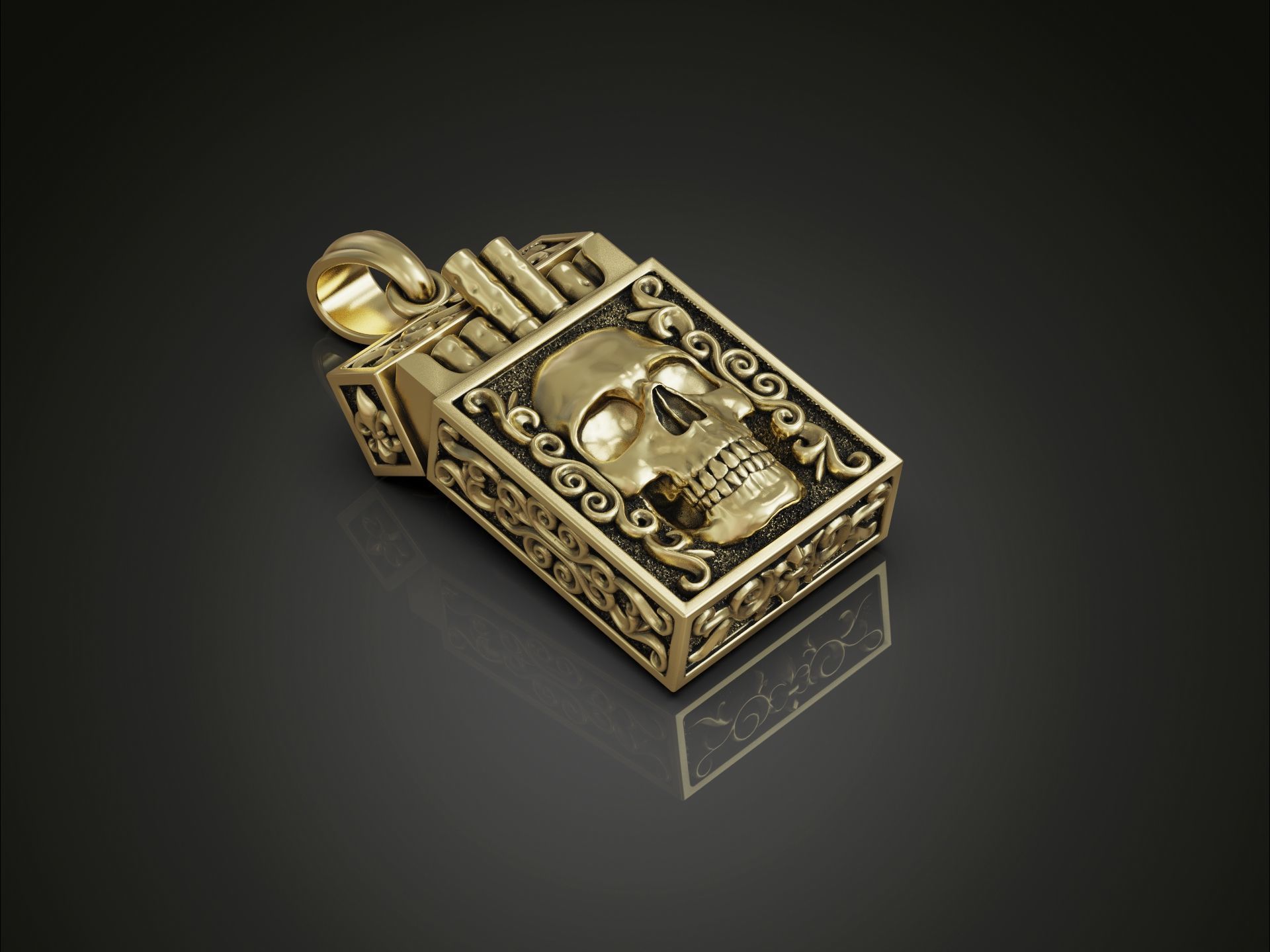 Cigarette Pack Pendant keychain with Skull Design 3D print model_4