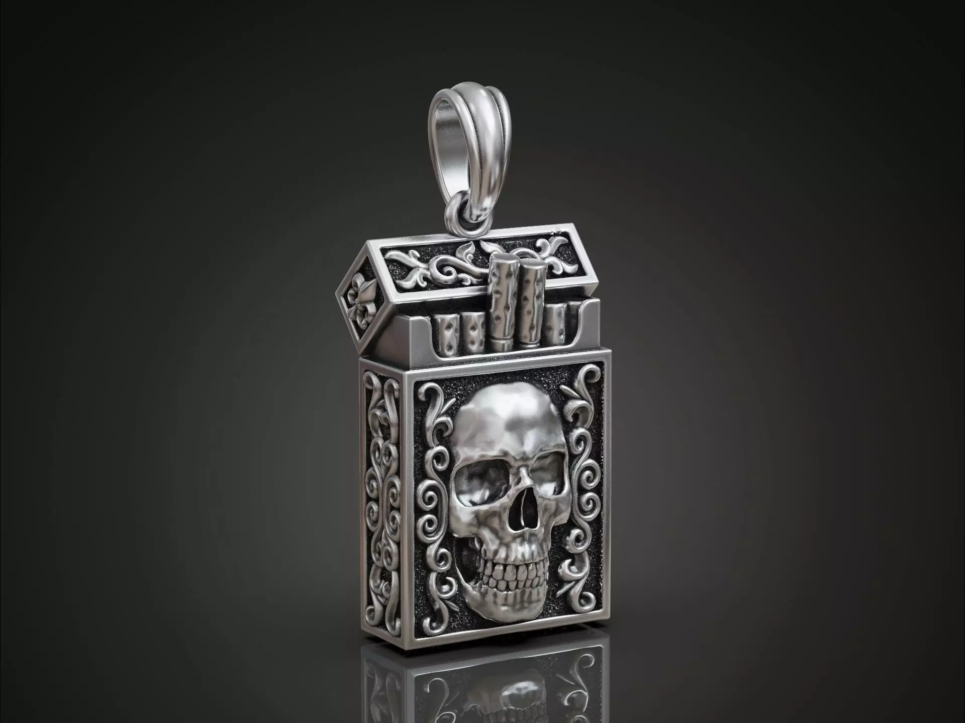 Cigarette Pack Pendant keychain with Skull Design 3D print model_0