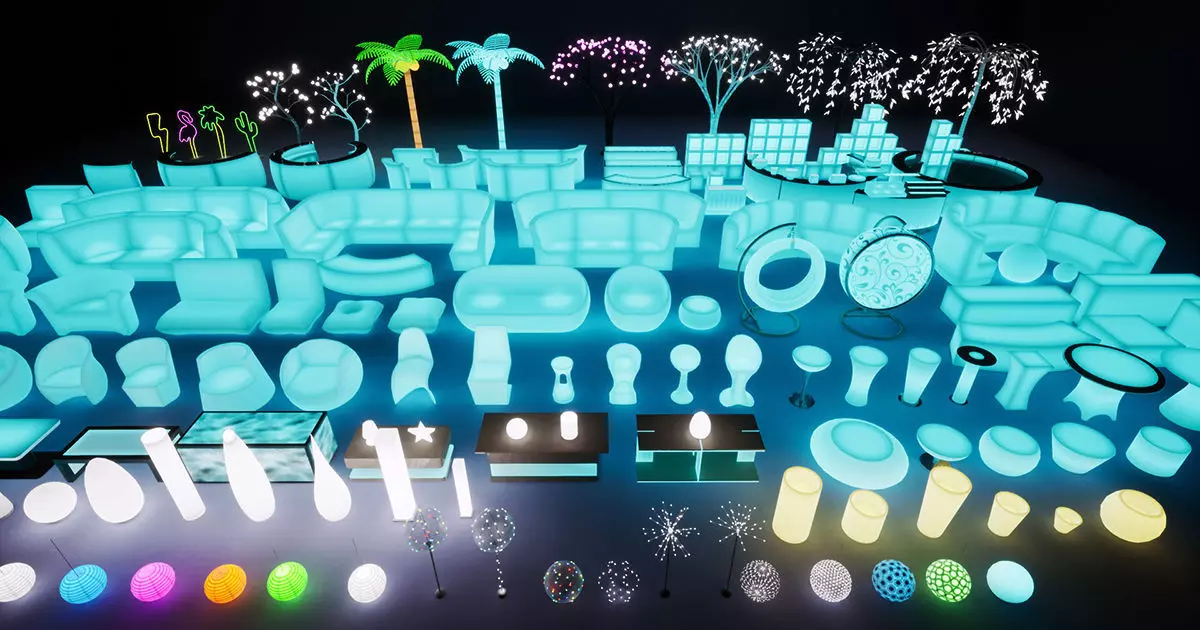 Neon furniture and decor Low-poly 3D model_0