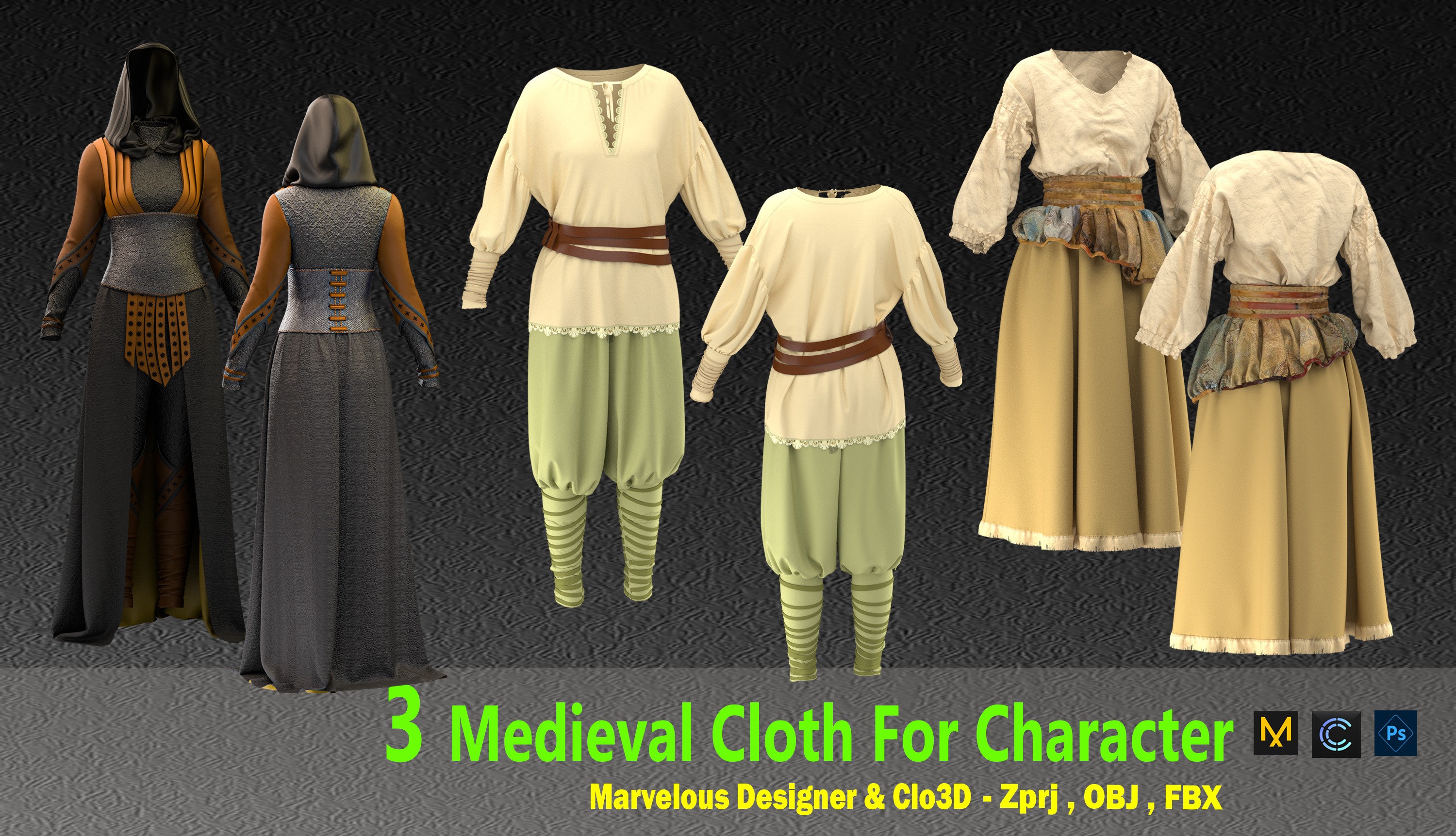3 Medieval Cloth For Character 3D model_5