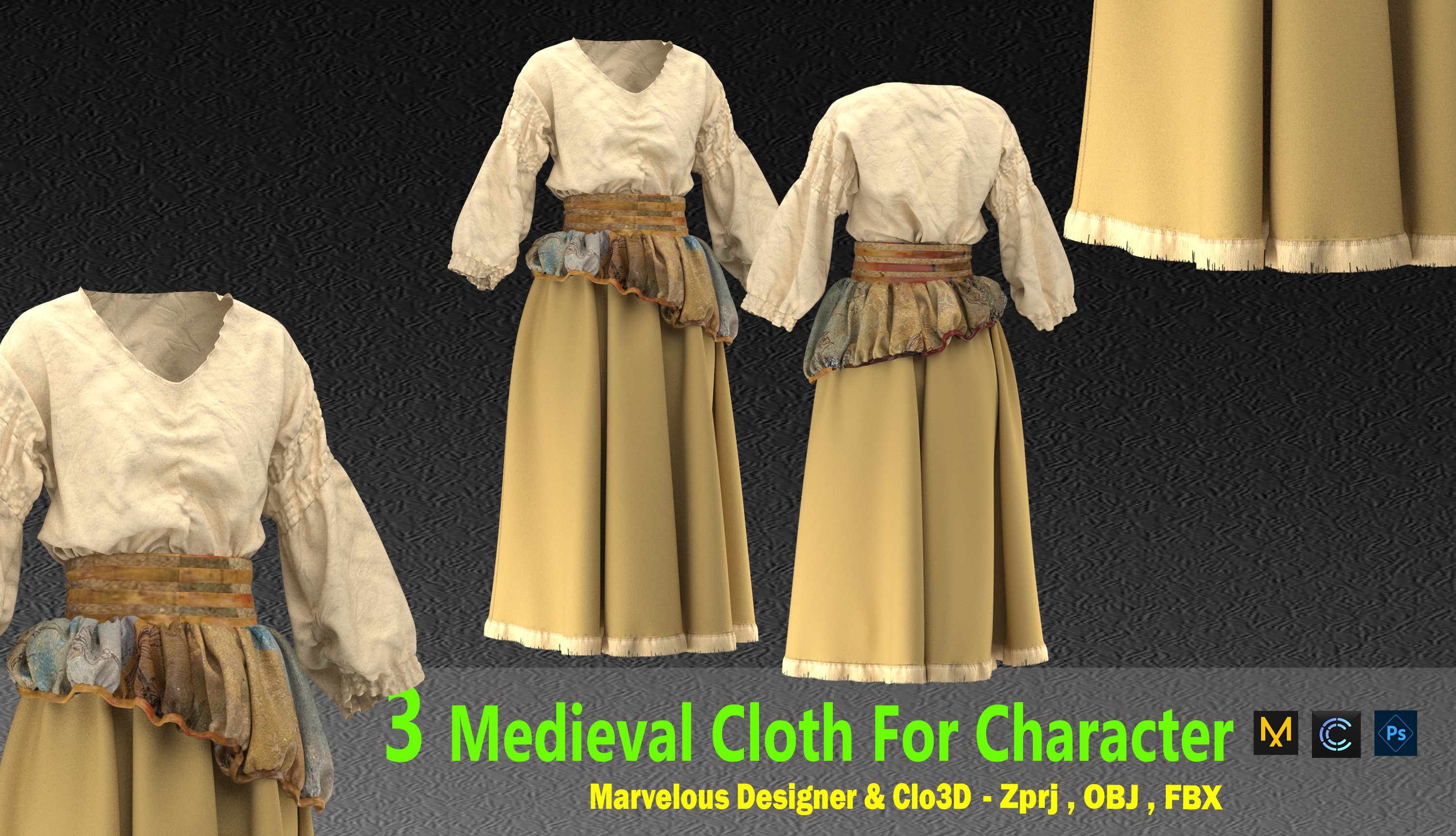 3 Medieval Cloth For Character 3D model_4