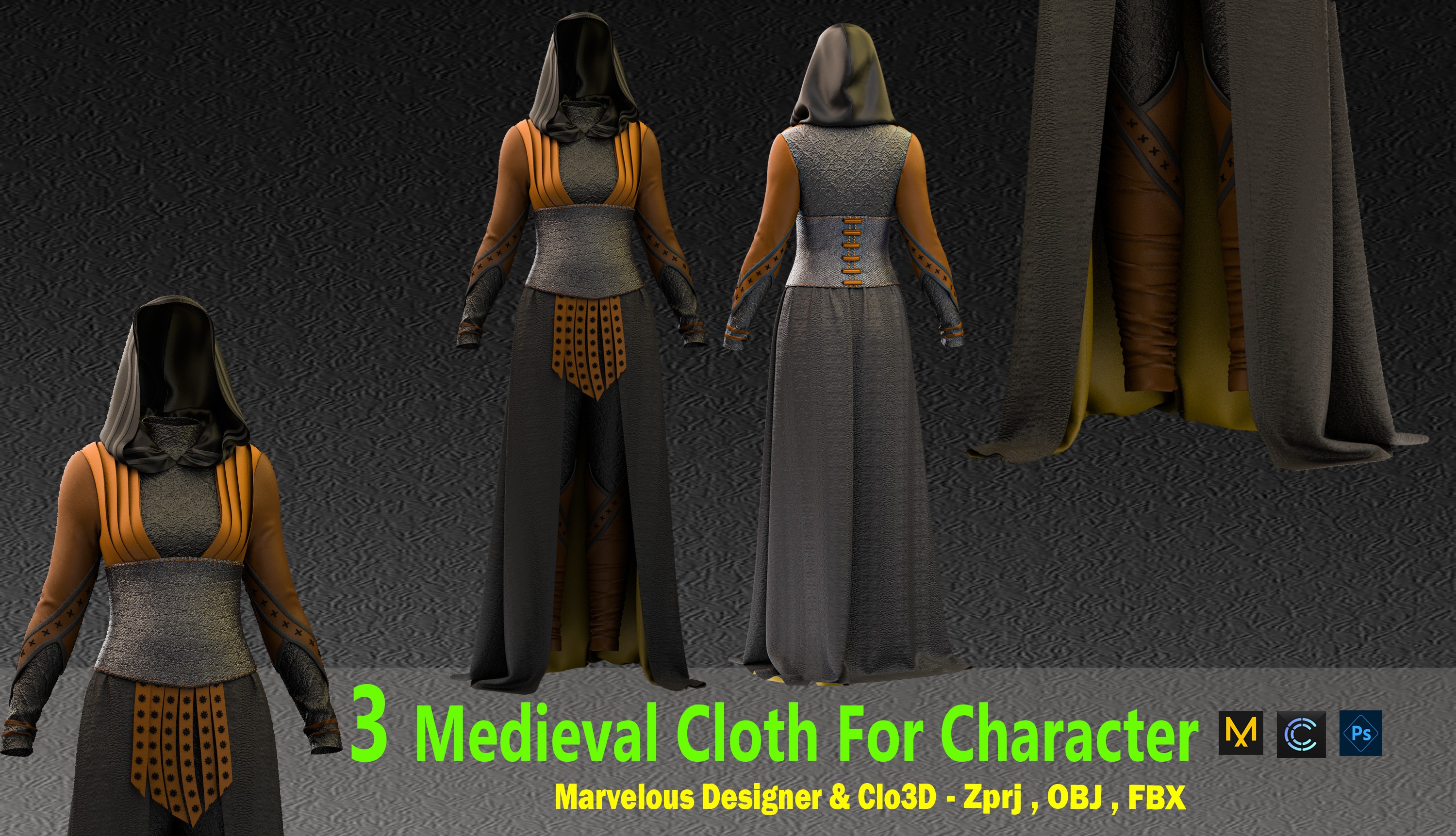 3 Medieval Cloth For Character 3D model_2