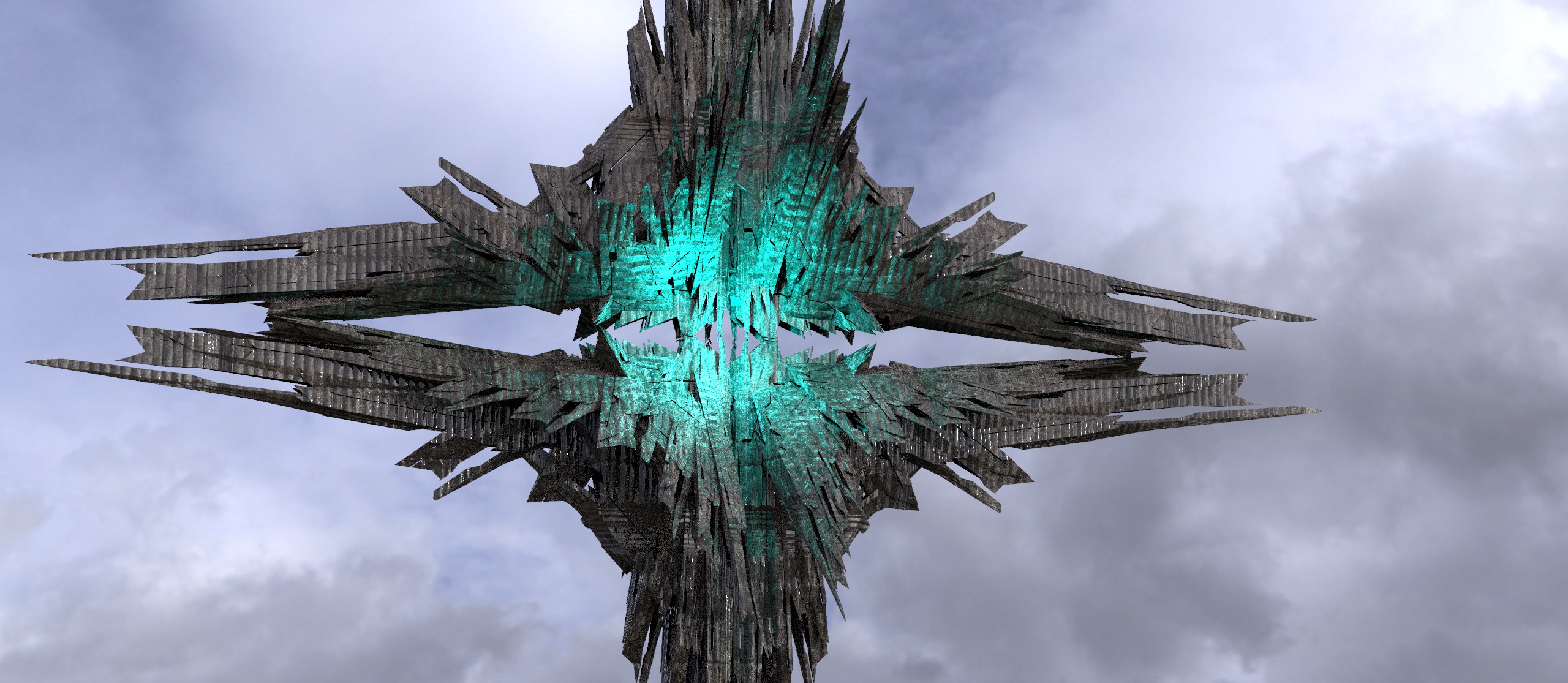 Cyberpunk Dystopian crystal Star ruin 3D model_1