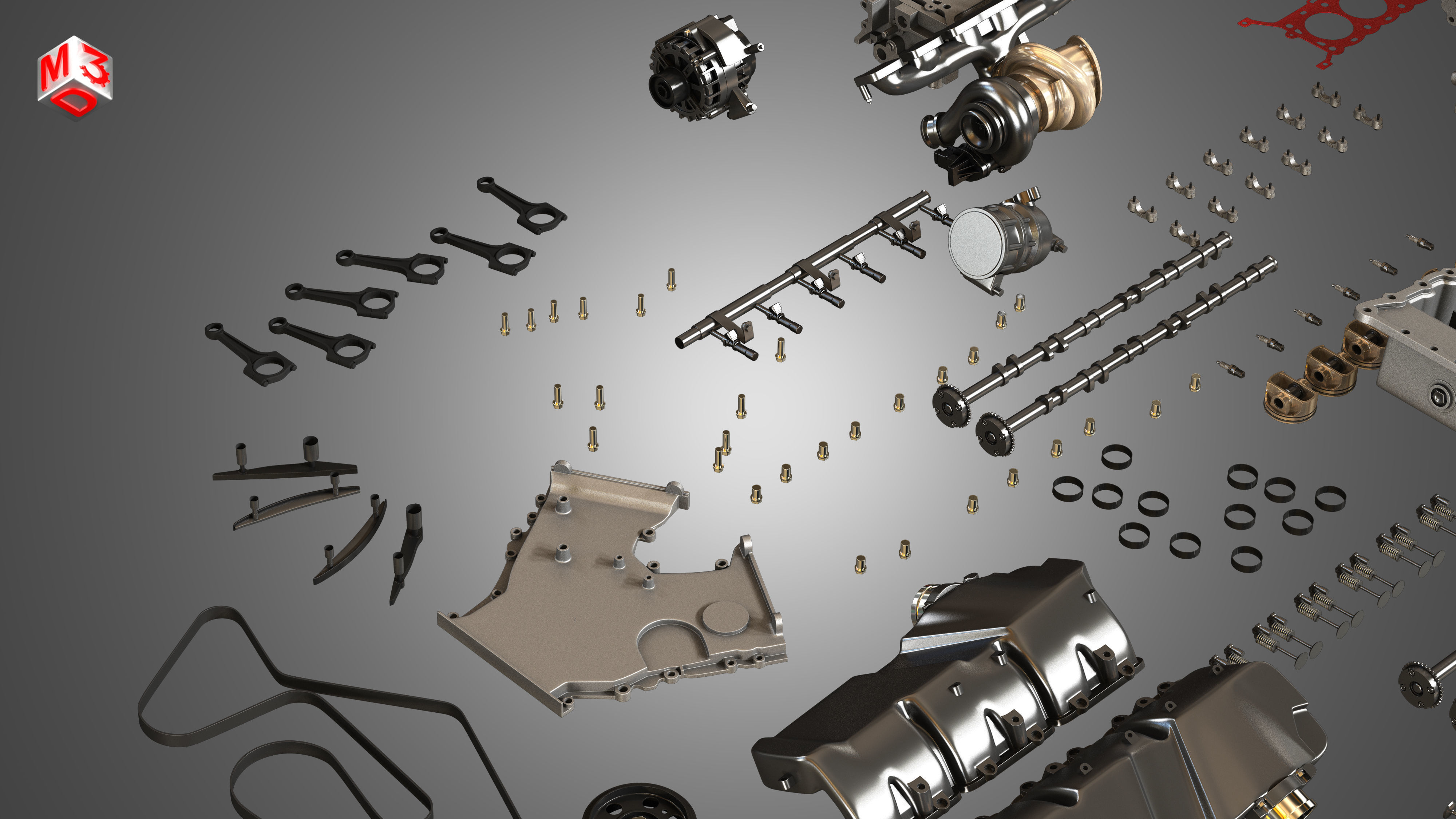 V12 Twin Turbo Disassembled Car Engine 3D model_20