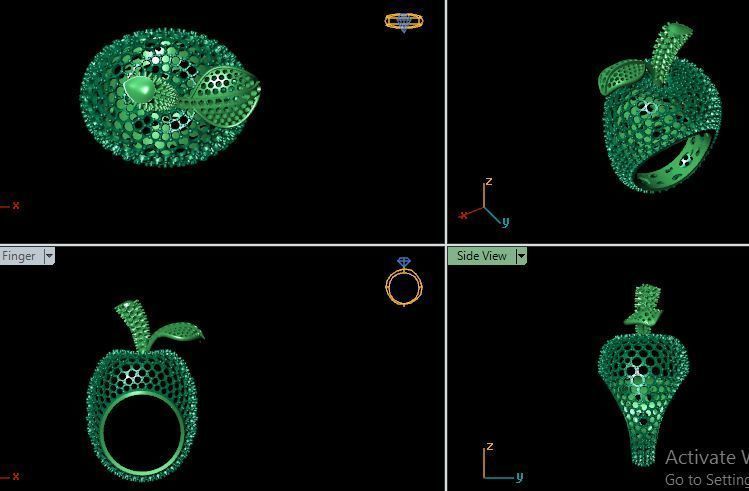 Apple Diamond rare Ring 3dm stl obj 3D print model 3D print model_10